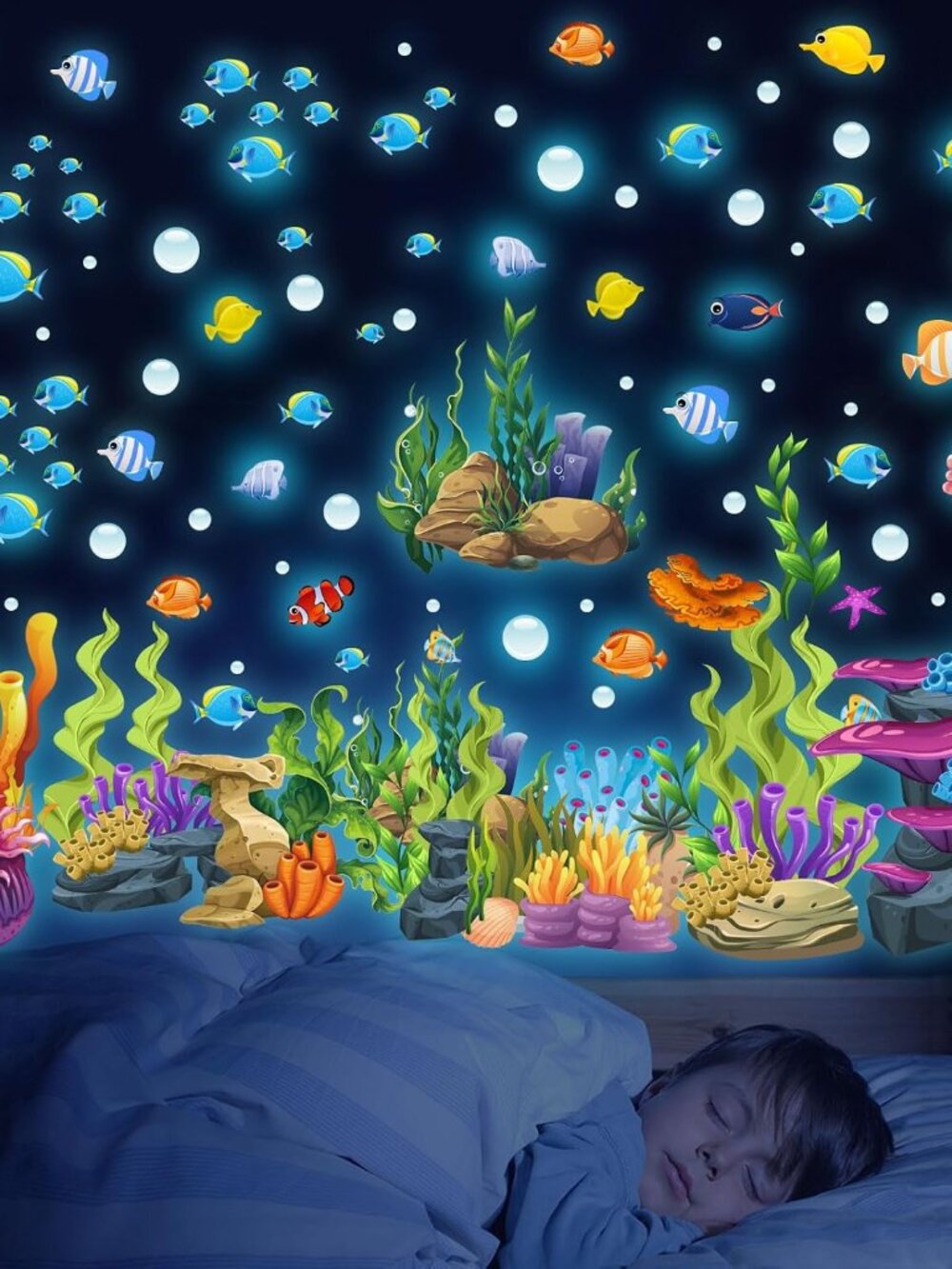 Glow in The Dark Under The Sea Wall Decals, Coral Reef and Seaweed Undersea Ocea